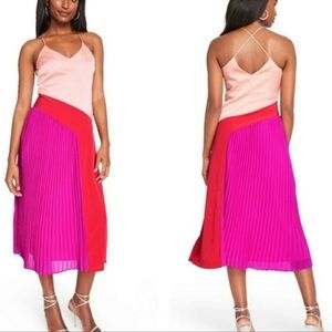 Cushnie pink and red pleated midi sleeveless dress